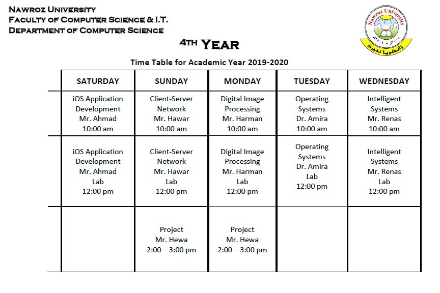 the schedules of all materials that will be delivered online for all stages  of the college